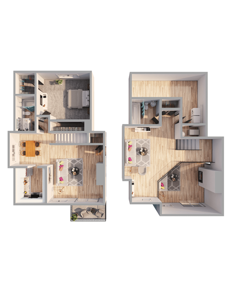 1 Bed  2 Bath Floor Plan | 1,627 Sq. Ft. at Ashford Belmar Apartments, Lakewood, CO